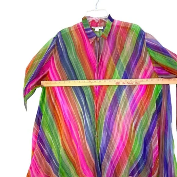 Harriet Selwyn 100% Silk Abstract Rainbow Button Down Long Sleeve Blouse Sz 6 - Picture 8 of 10